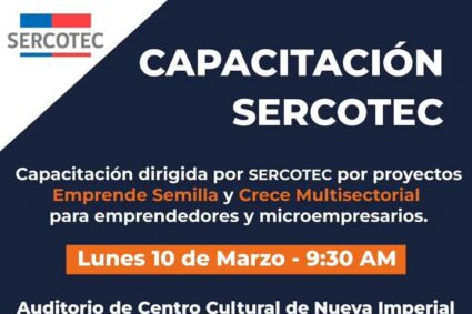 SERCOTEC LLAMA A CAPACITACIÓN DIRIGIDA A EMPRENDEDORES DE NUEVA IMPERIAL